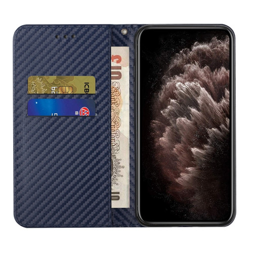 Samsung Galaxy S23 5G Carbon Fiber Texture Magnetic Flip Leather Phone Case - Blue